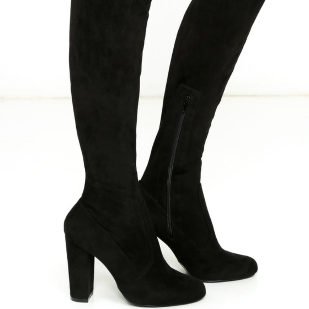 Lulus So Much Yes Black Suede Over the Knee Boots